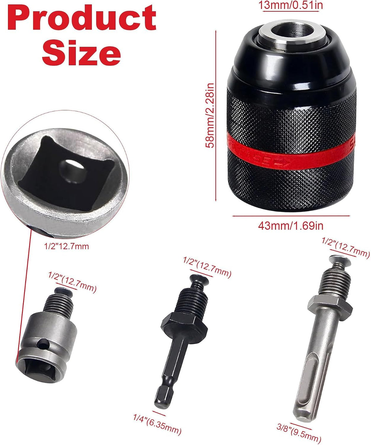 Drill Chuck for Milwaukee, 1/2-20UNF Mount Self-tighten Drill Chuck