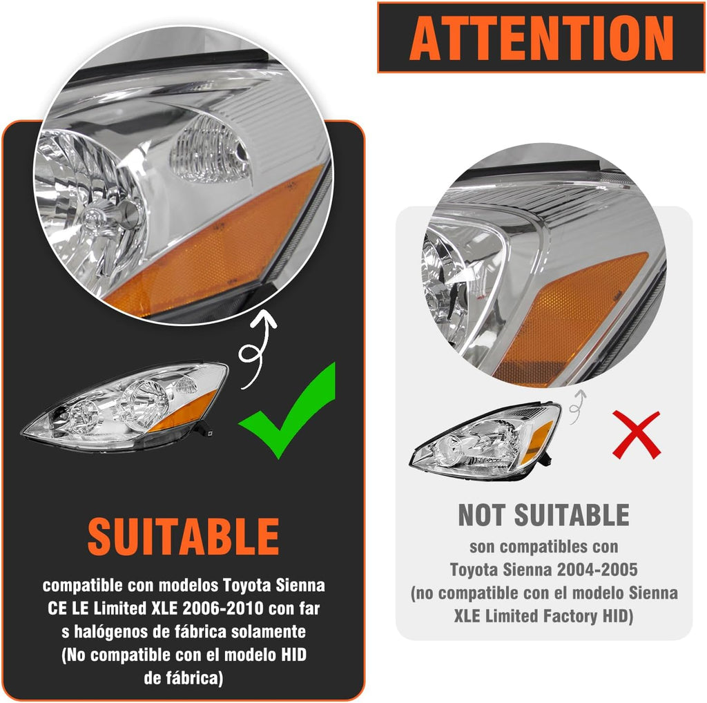 for 2006-2010 Toyota Sienna Headlights Chrome
