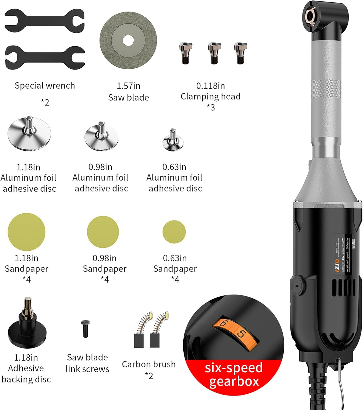 Multi-Purpose Electric Die Grinder Kit - 6 Variable Speed Polisher & Sander, Compact 1" Rotary Angle Grinder for