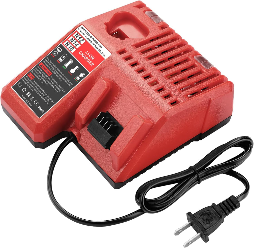 18V Battery Charger Replacement for Mil-Waukee 48-11-1815 48-11-1820 48-11-1828, Compatible with Mil-Waukee 12V&18V Power Tools Batteries(Not Made in Milwaukee)