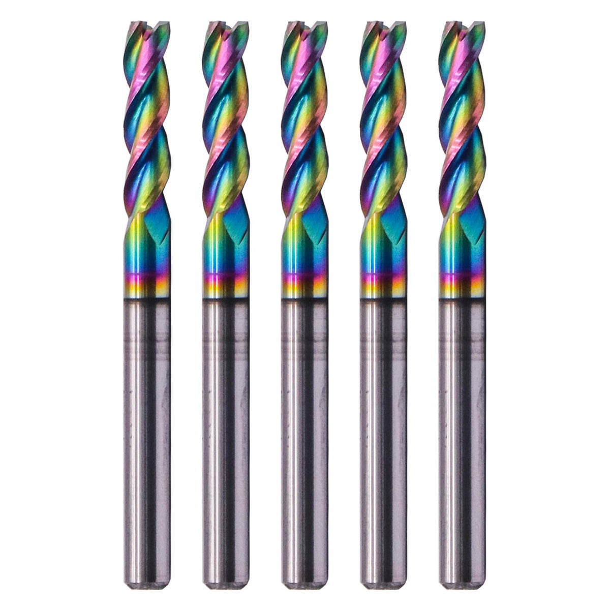 5Pcs 1/8" 3 Flute Solid Carbide Square End Mills for Aluminum, DLC Coated