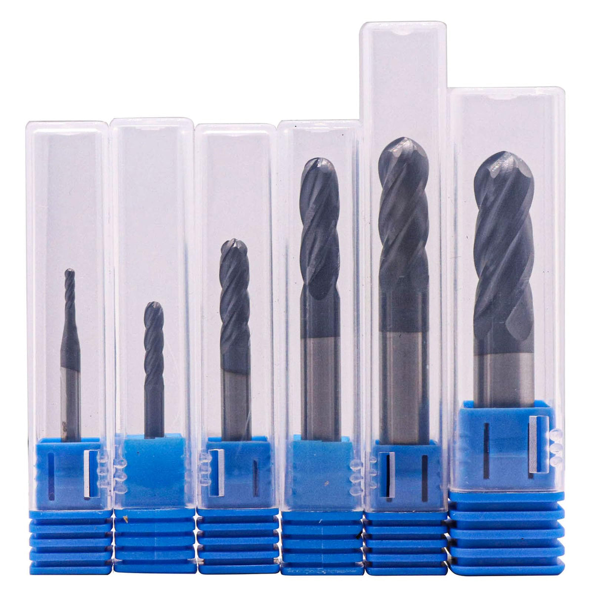 6Pcs 1/16"-3/8" 4 Flute Solid Carbide Ball Nose End Mills Set, AlTiN Coated