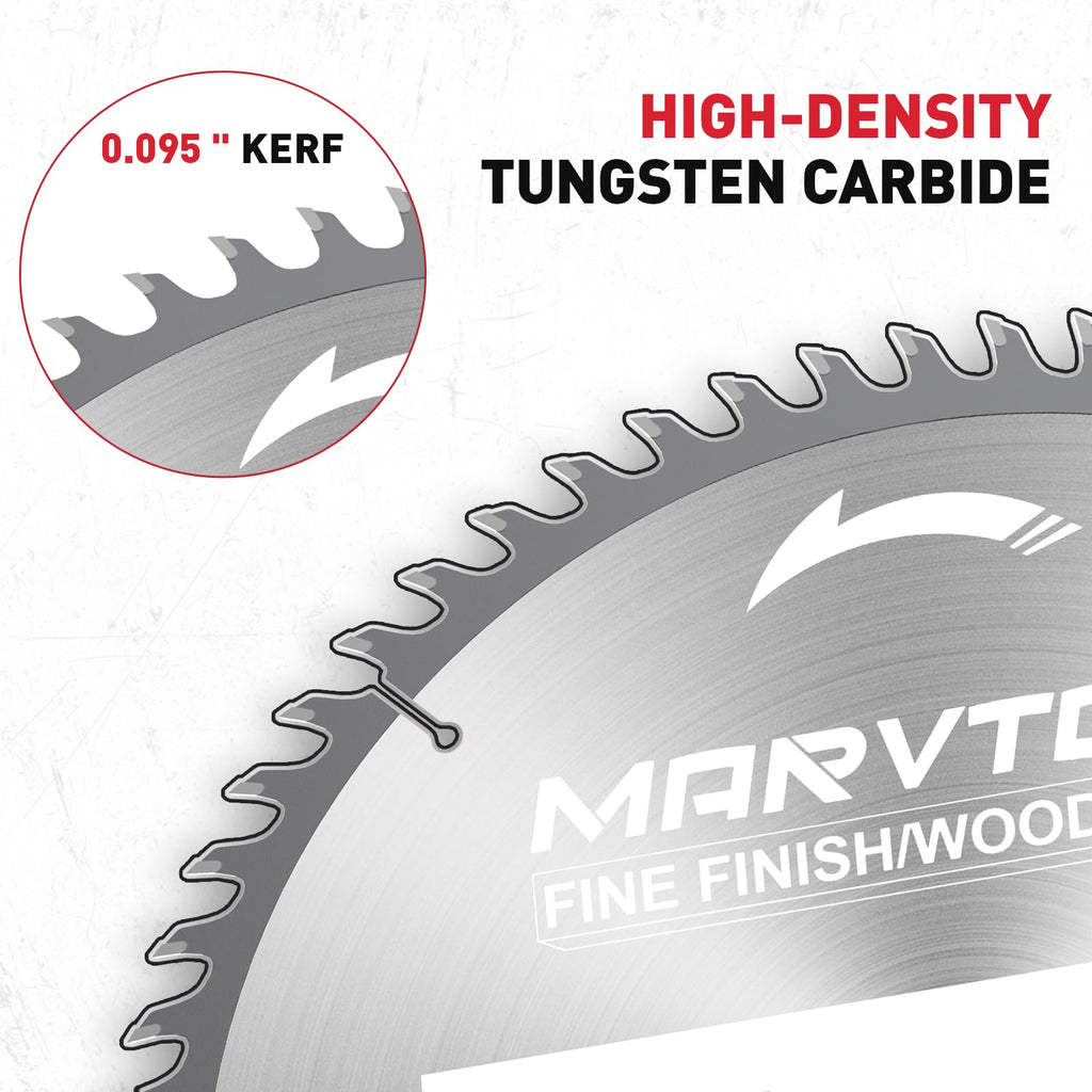 Marvtool 10-Inch 60-Tooth Woodworking Saw Blade, Max 7000 RPM, Fine Finish Wood Crosscutting, Tungsten Carbide Tooth with 5/8 Inch Arbor for Miter Saws & Table Saws (Red)