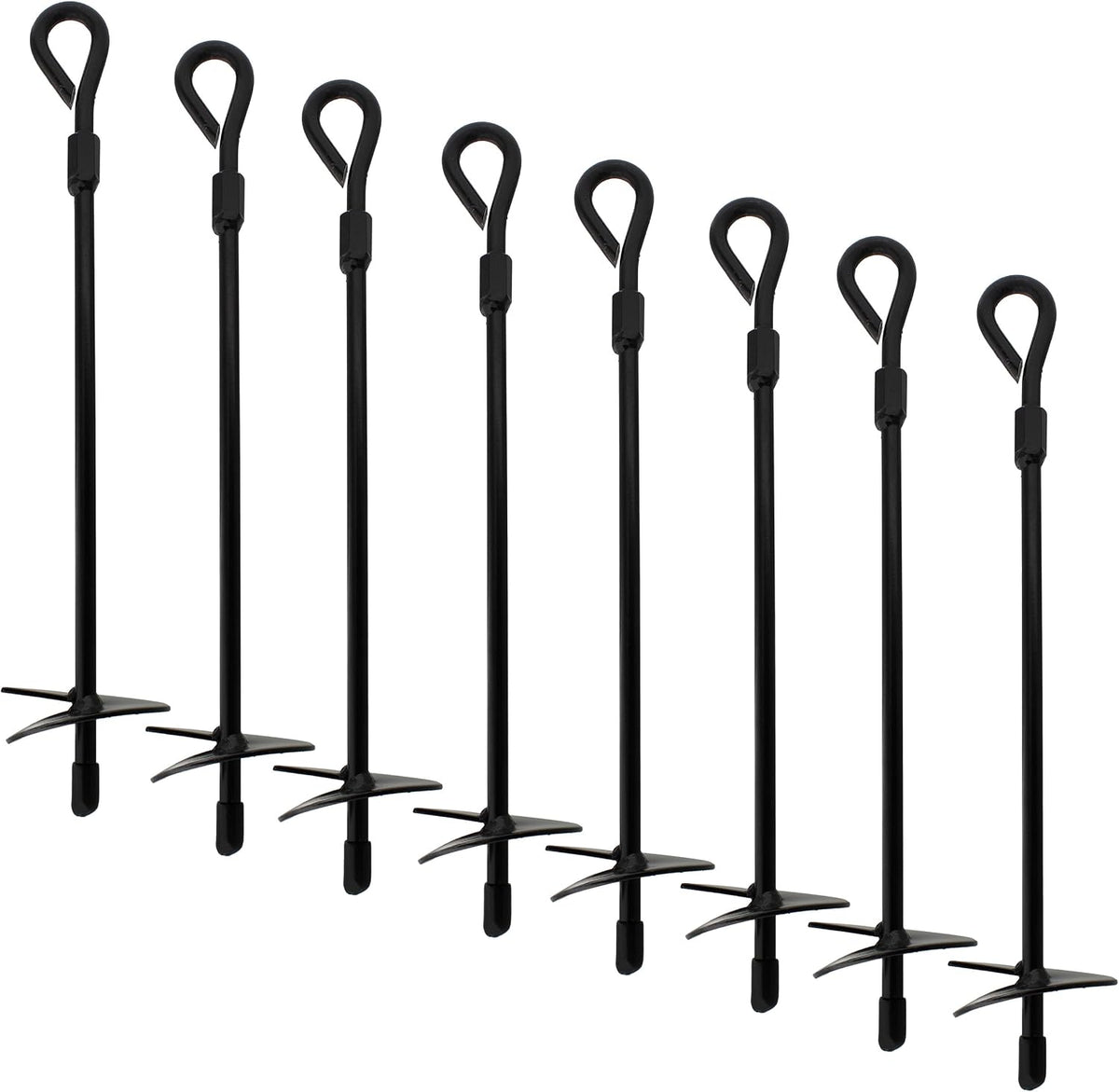Ground Anchors, 15 Inch - 8pk Black Shed Anchor Kit Greenhouse Tie Down Ground Stakes with Drillable Eyebolt