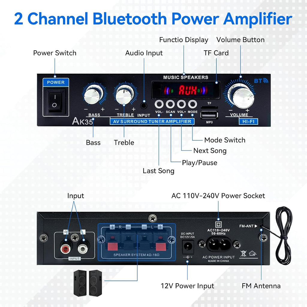 AK35 Home Audio Amplifier Bluetooth 5.0 200W Stereo Receivers
