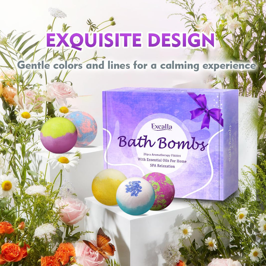 Bath Bombs for Women, 20 Pcs Handmade Bubble Bathbombs Gift Set, Shea & Coco Butter Dry Skin Moisturize, SPA Relaxing