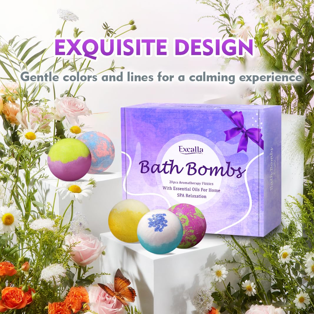Bath Bombs for Women, 20 Pcs Handmade Bubble Bathbombs Gift Set, Shea & Coco Butter Dry Skin Moisturize, SPA Relaxing
