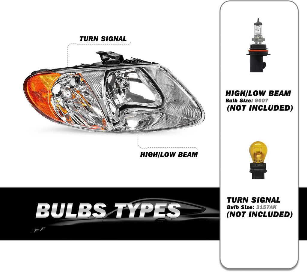 SOCKIR Fit for 2001-2007 Dodge Grand Caravan Halogen Headlight Assembly