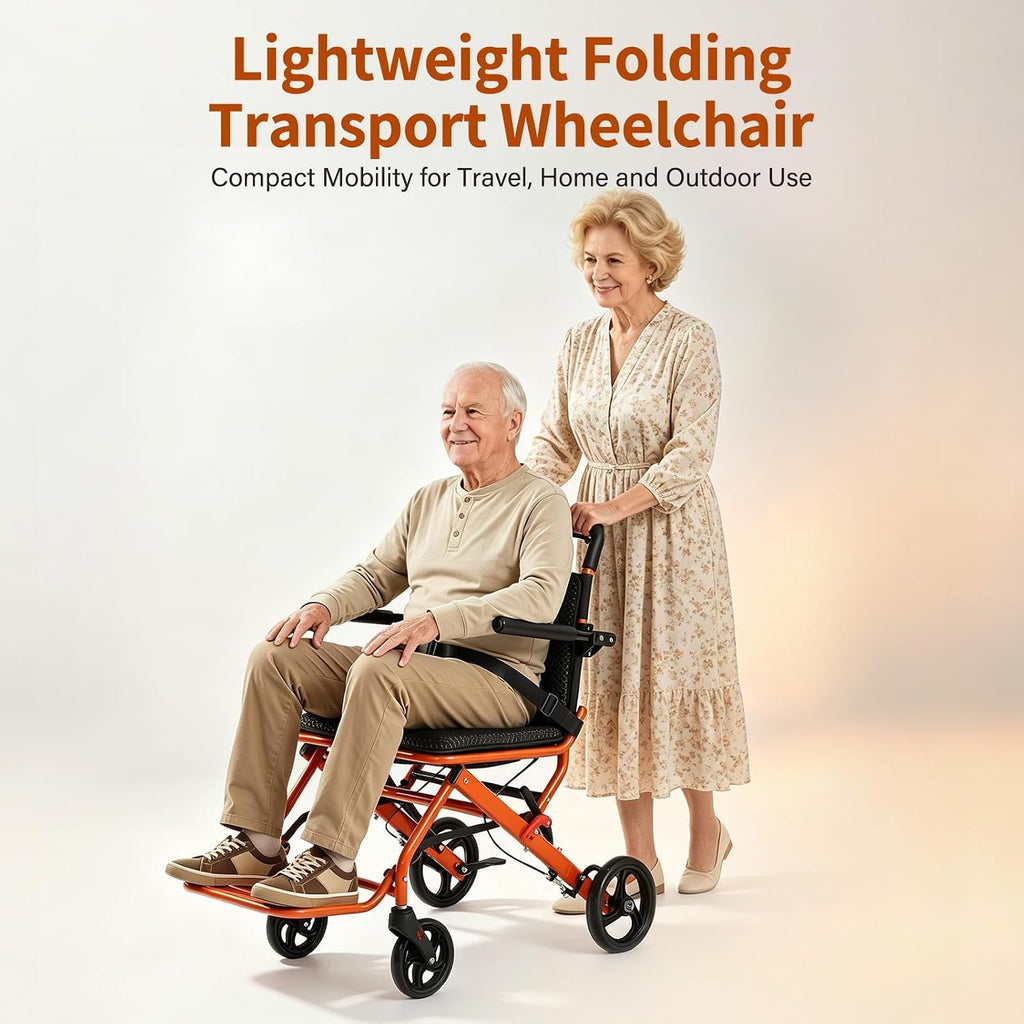 Lightweight Transport Wheelchair for Adults & Seniors, Foldable Travel Wheelchair with Upgraded 18.1" Seat