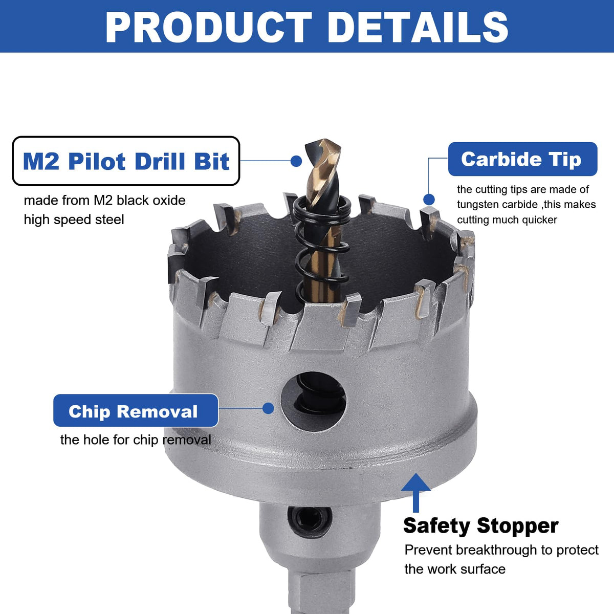 4'' (102mm) Tungsten Carbide Tip Hole Saw,Hole Saw with M2 Pilot bits