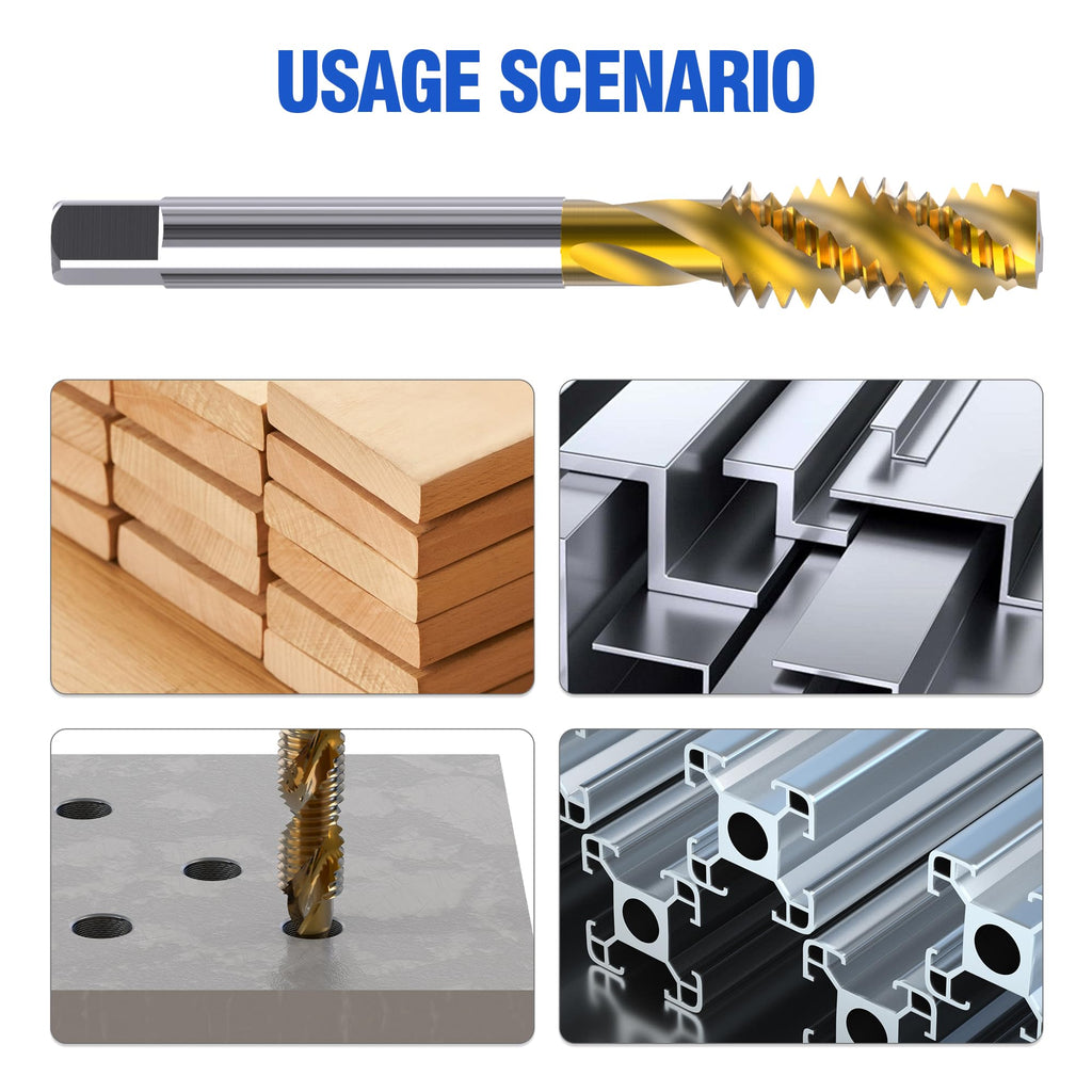 HUHAO Spiral Point Plug Taps, M12 x 1.75 Metric Thread Screw Tap, Titanium Coated High Speed Steel, Machine Tapping Threading Repair Tool