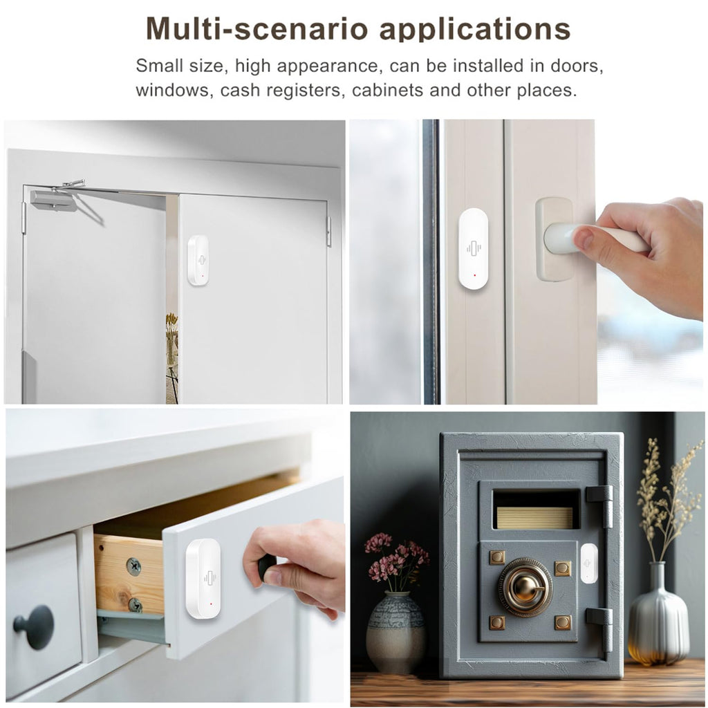 WiFi Vibration Sensor: Smart Door Window Sensor with App Alerts, Wireless Glass Break Detector, Adjustable