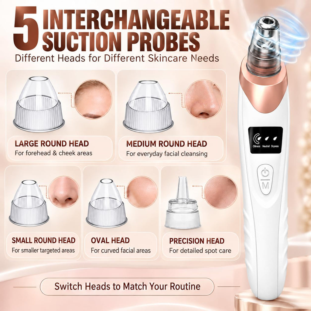Pore Vacuum Blackhead Remover, 3 Suction Levels, 5 Interchangeable Heads
