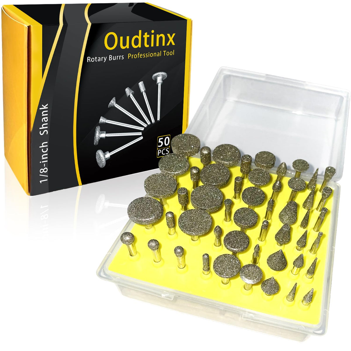 Oudtinx 50pcs Diamond Coated Grinding Head Grinding Burrs Set
