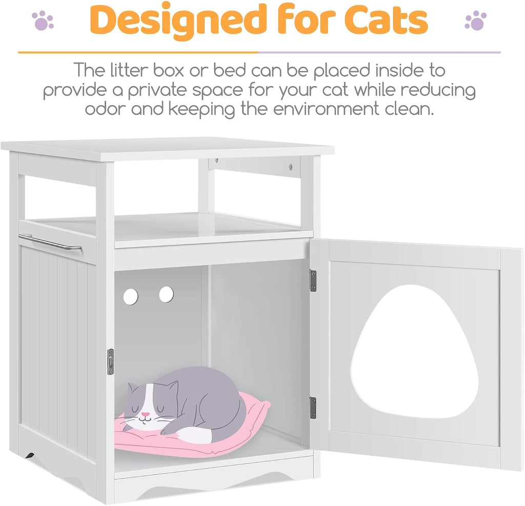 Hidden Cat Litter Box Enclosure Furniture with Storage Shelf