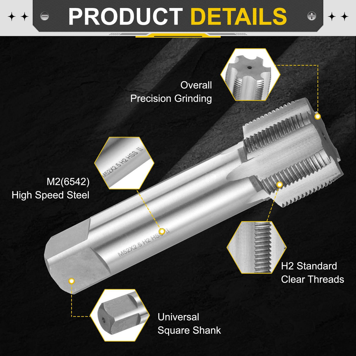 uxcell Hand Plug Tap M52x2.5 H2 Metric Thread Plug Style Taps HSS6542