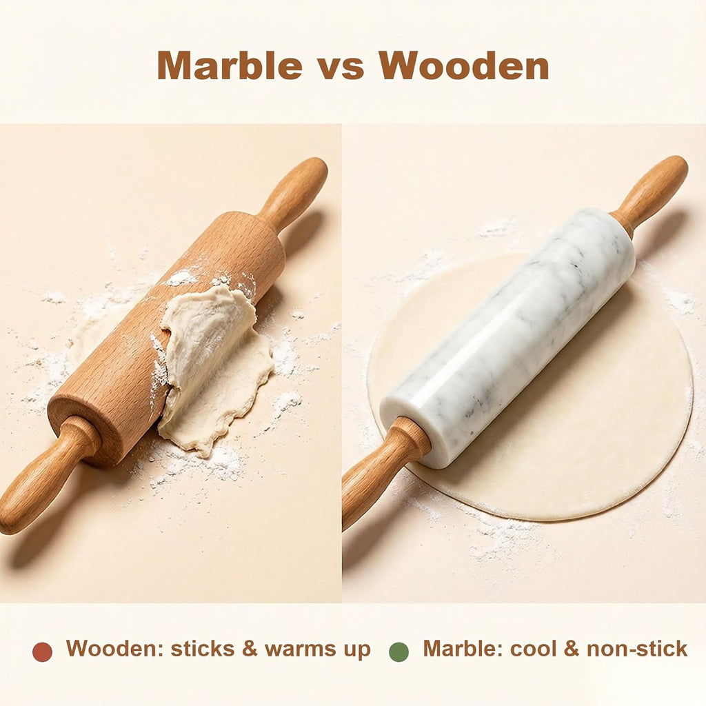 White Heavy Marble Dough Rolling Pin for Baking, 10 inch Barrel
