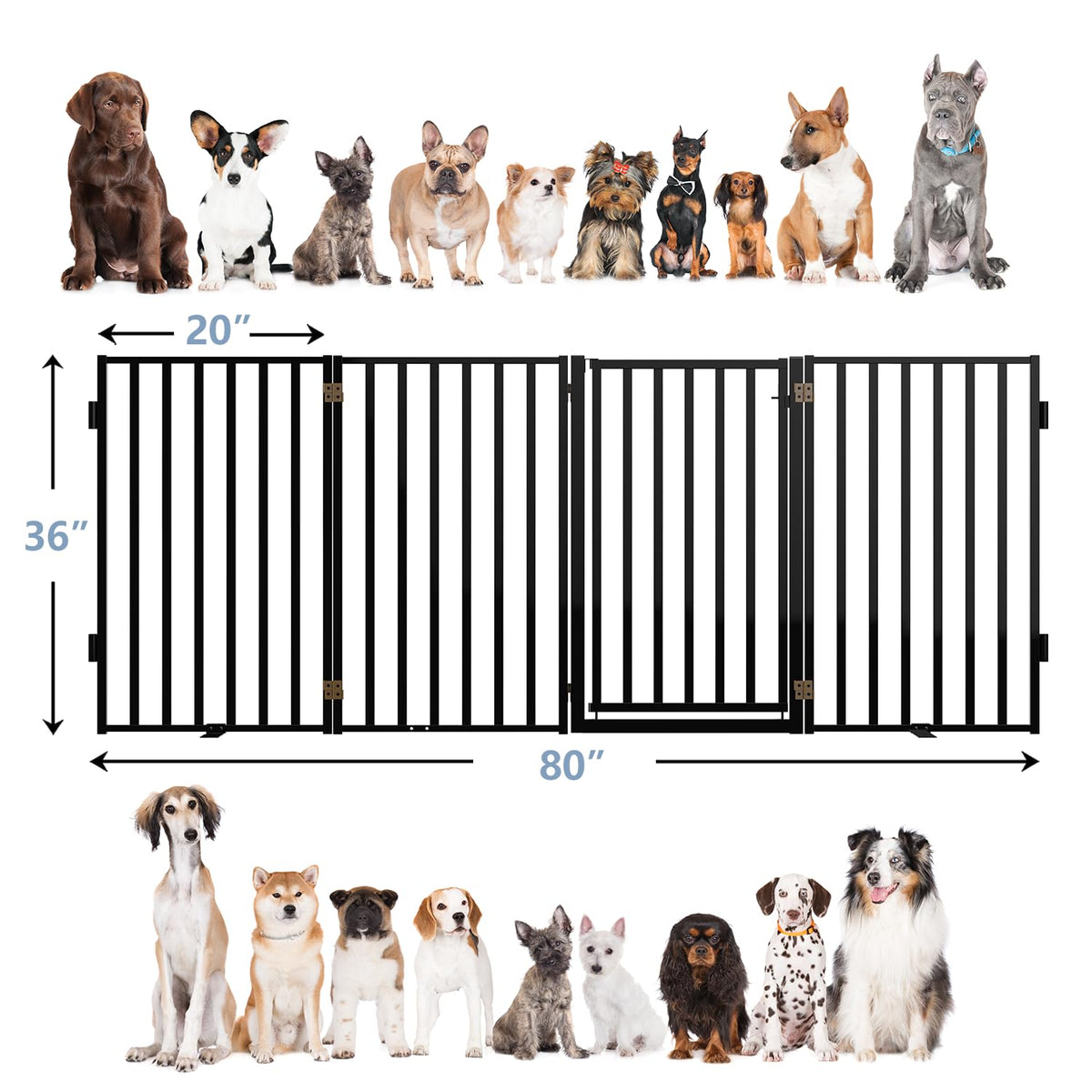 36" Tall Freestanding Heavy-Duty Steel Folding Pet & Dog Barrier Gate with Walk-Through Swing Door for Wide Indoor Openings, Hallways & Stairs