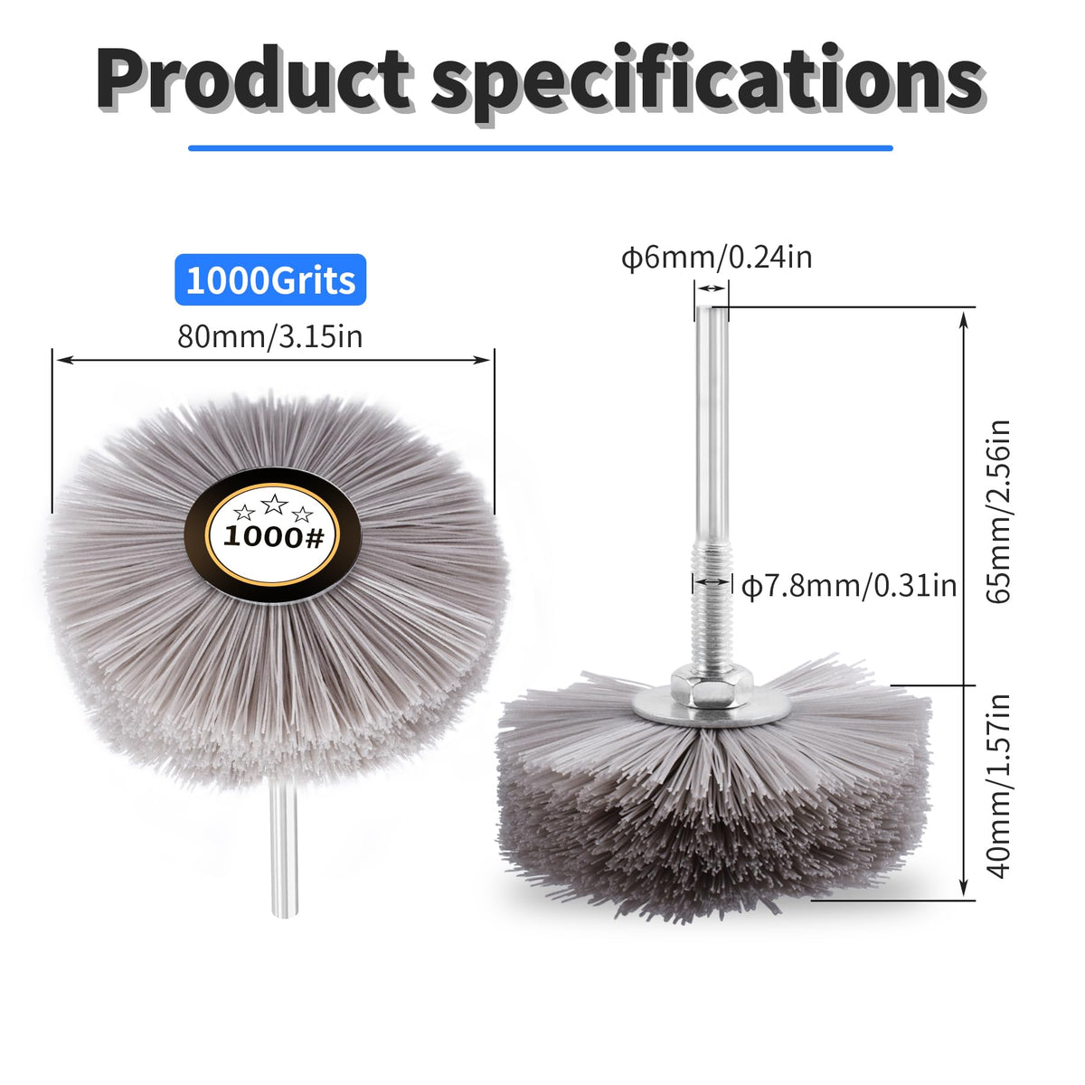 Focmkeas Nylon Wheel Brush, 1000 Grit, 6mm Shank
