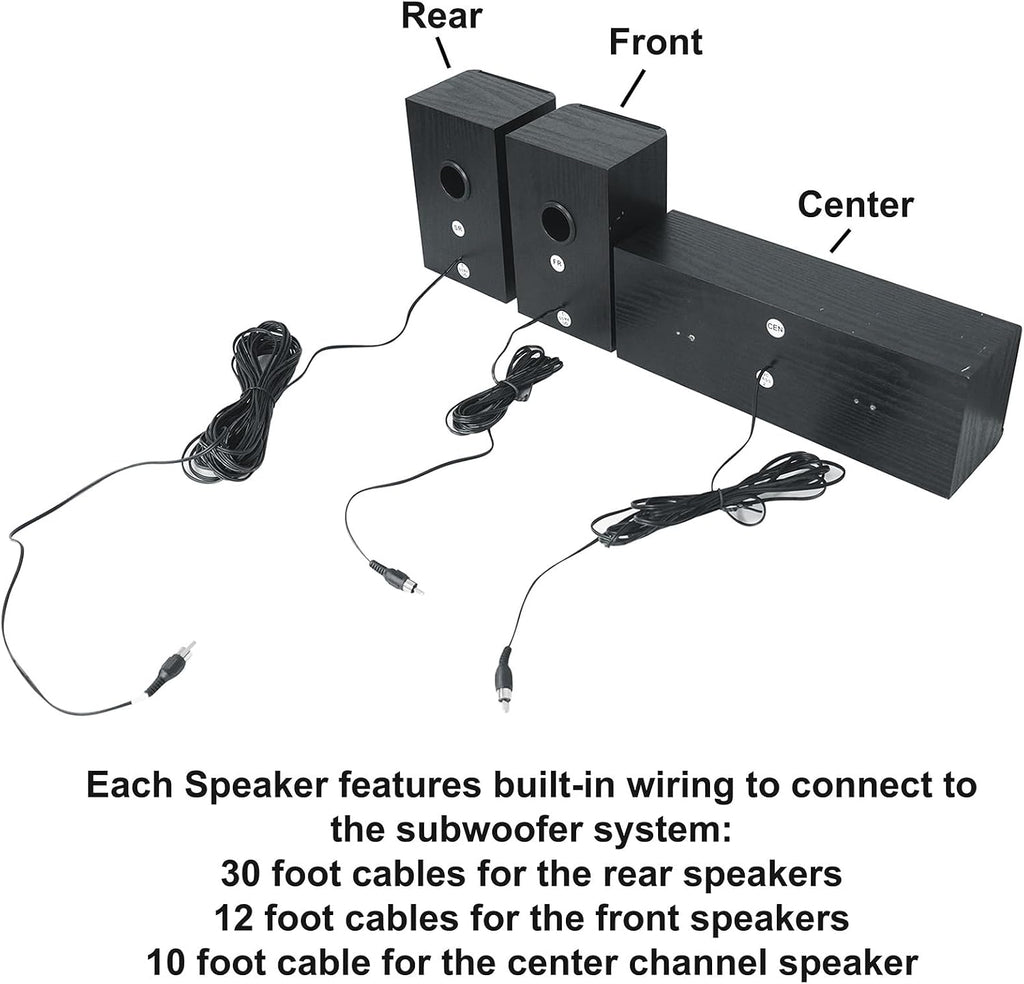 HTS820 1500W 5.1 Channel Home Theater System with 8" Subwoofer, Bluetooth, USB, Includes Remote and Speaker Mounts