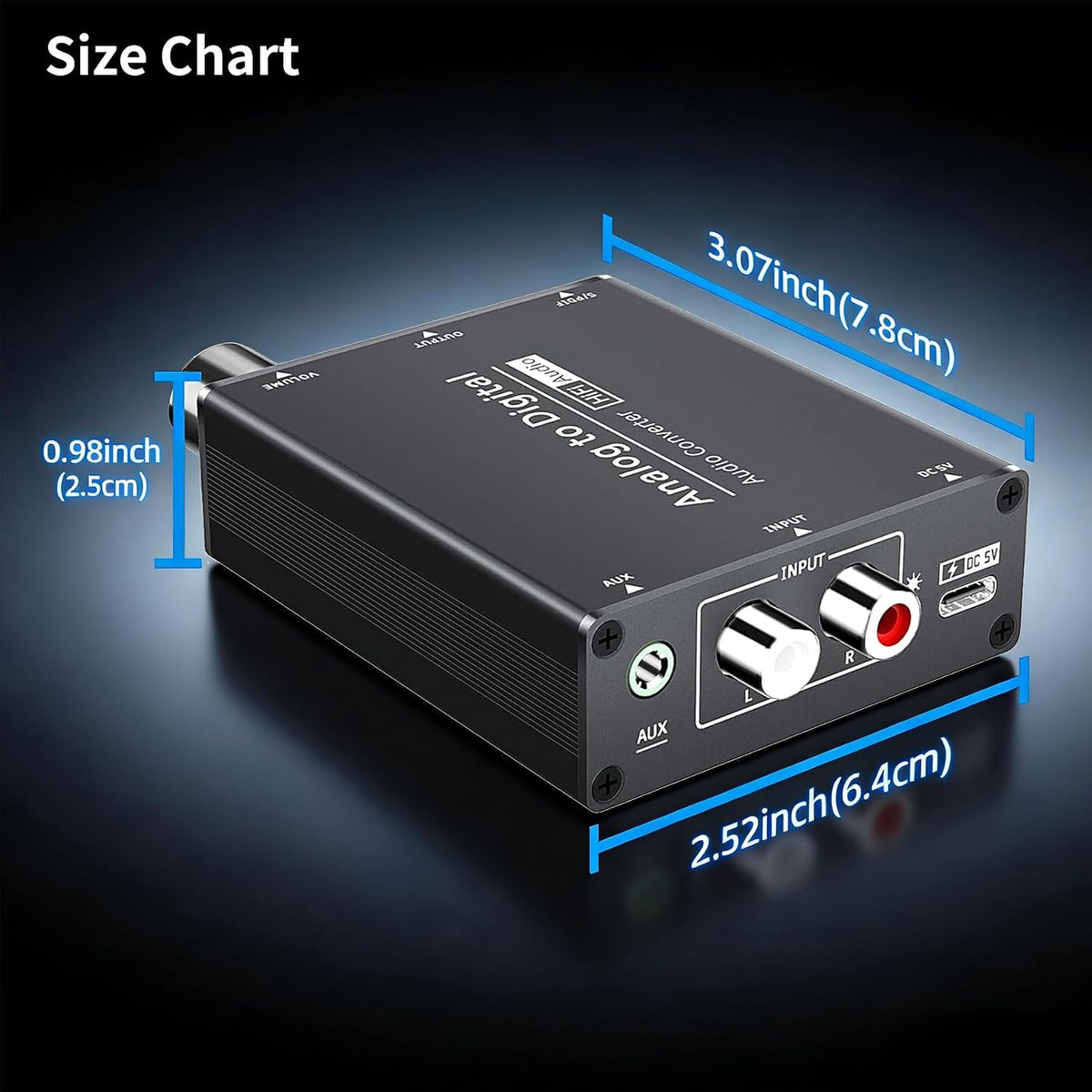 Analog to Digital Audio Converter, RCA to Optical | 3.5mm AUX Jack Toslink, Coaxial Adapter, Adjustable Volume, w/