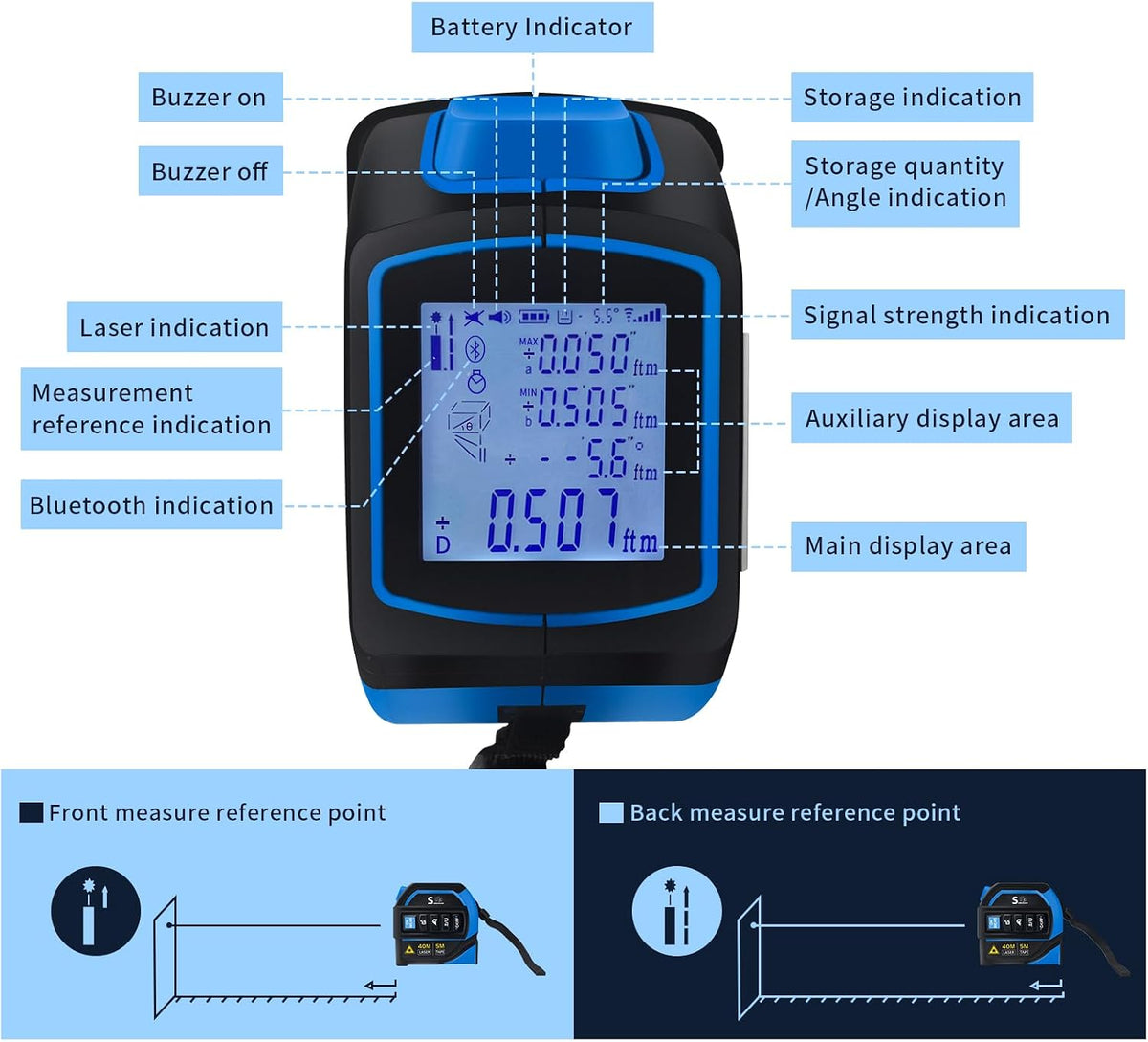 4-in-1 Laser Tape Measure with Laser Level Crosshairs |130ft/40m Laser Distance+16ft/5m AutoLock Tape |Backlit LCD