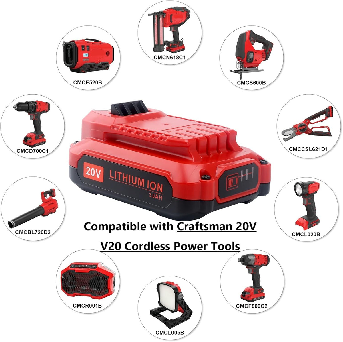 Biswaye 20V Lithium Battery CMCB202 Compatible with Craftsman V20 Battery