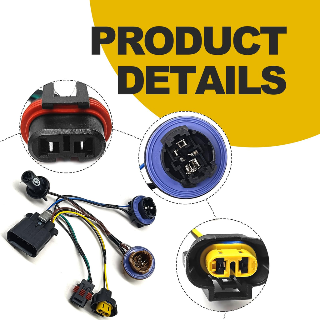 Lunwag Headlight Headlamp Socket Wiring Harness - Compatible with Chevy Avalanche 2007-2014 Tahoe Suburban 1500 2500 GM SUV, Headlamp Wiring Harness Replaces 15782377 15950809