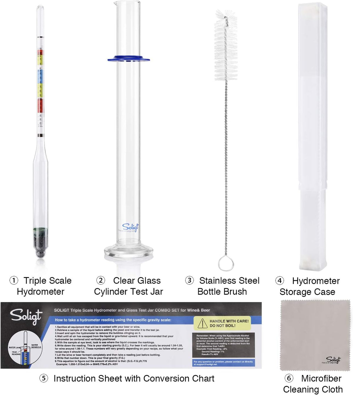 Triple Scale Hydrometer and Glass Test Jar for Wine, Beer, Mead & Cider - ABV, Brix and Gravity Test Kit