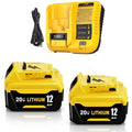 2Packs 12.0Ah Lithium Replacement for Dewalt 20V Battery and DCB107 Charger