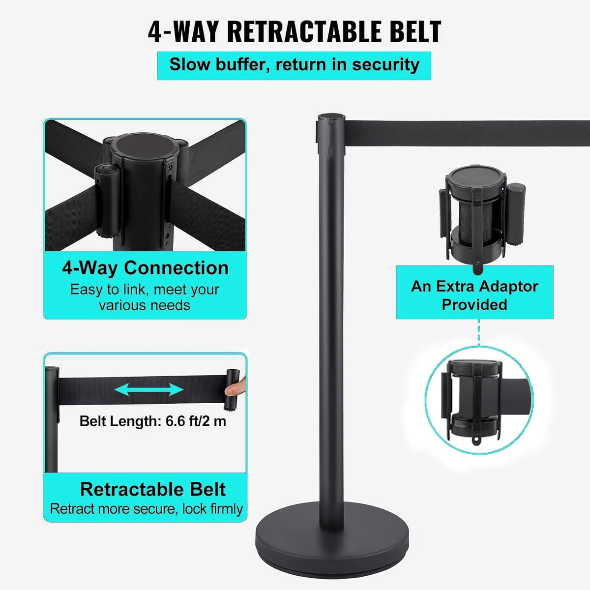Crowd Control Stanchion Set Crowd Control Barriers with Retractable Belts 6.5Ft, 36 Inches Height, 2 Packs, Black