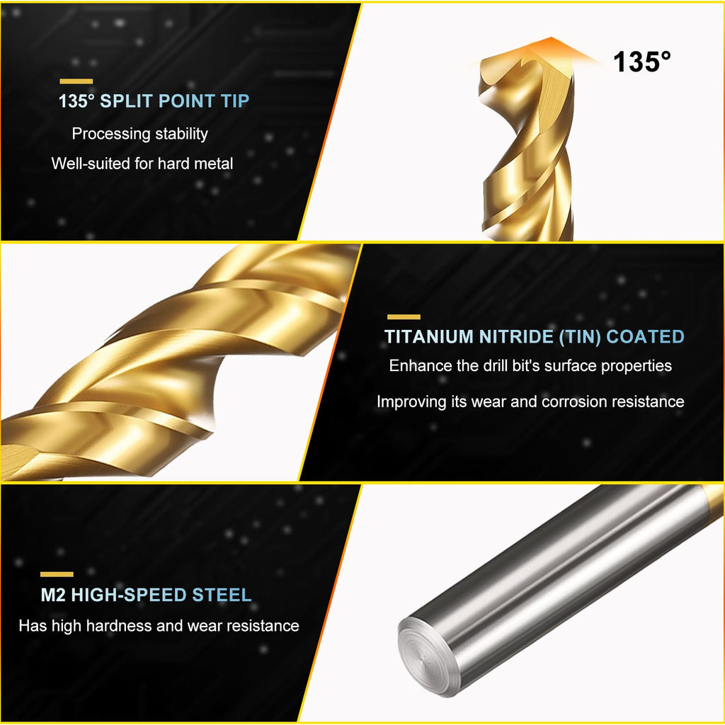 PATIKIL 8.5mm Drill Bit Jobber Straight Shank M2 TiN Coated 2Pcs