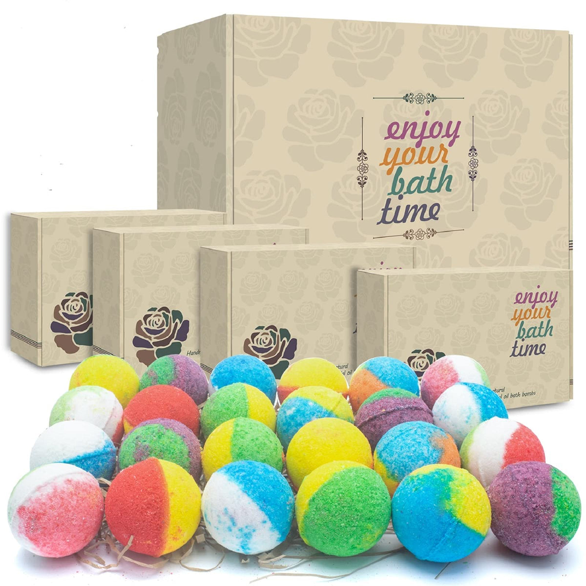 Organic Bath Bomb Set, 24 Moisturizing Essential Oil Fizzies