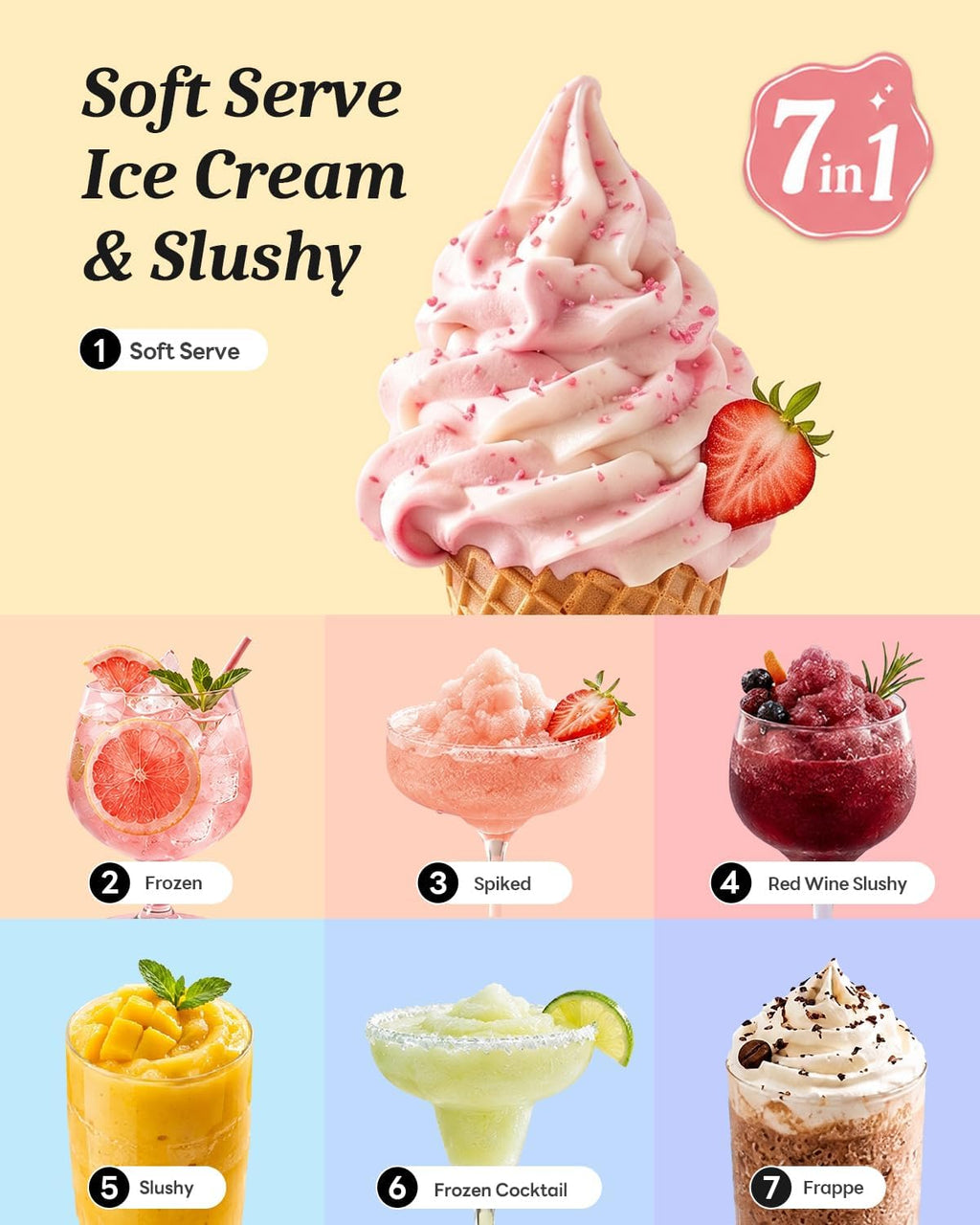 Ice Cream Maker & Slushie Machine Soft Serve Ice Cream Machine 7 Presets