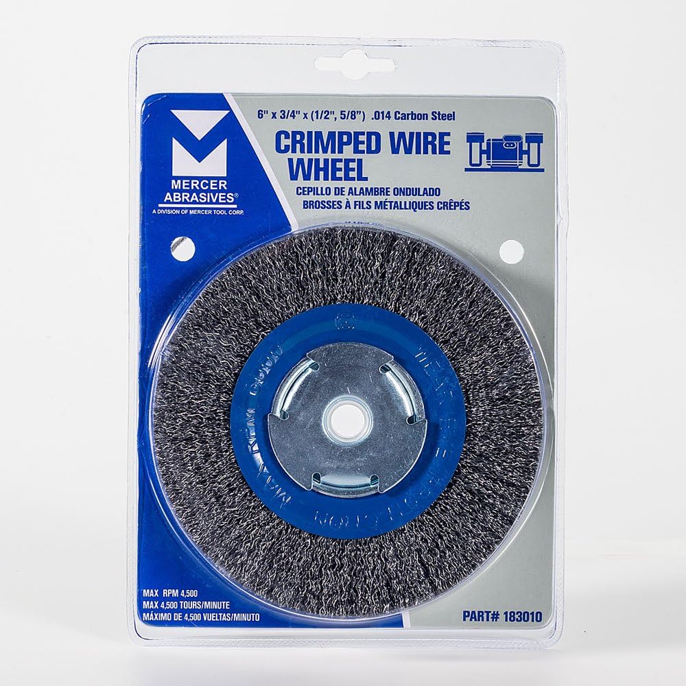 Mercer Industries 183010 - 6" diameter x 3/4" wide Crimped Wire Wheel with arbors of 2", 1/2" and 5/8" , .014 Carbon Steel Wire