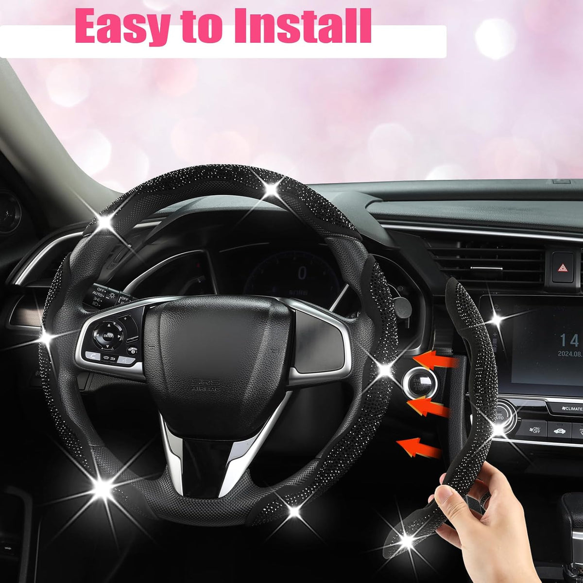 Diamond Bling Car Steering Wheel Cover with Crystal Rhinestones,3PCS Segmented Steering Wheel Protector,Universal for