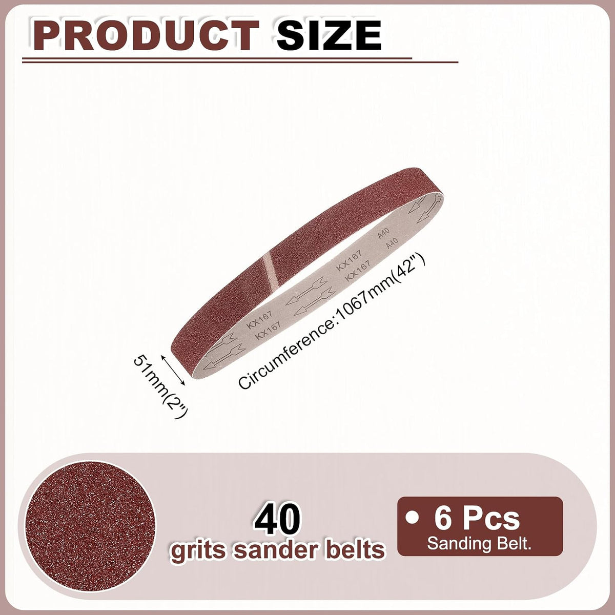 HARFINGTON 2 x 42 Inch Sanding Belts, 6 Pcs 40 Grits Aluminum Oxide
