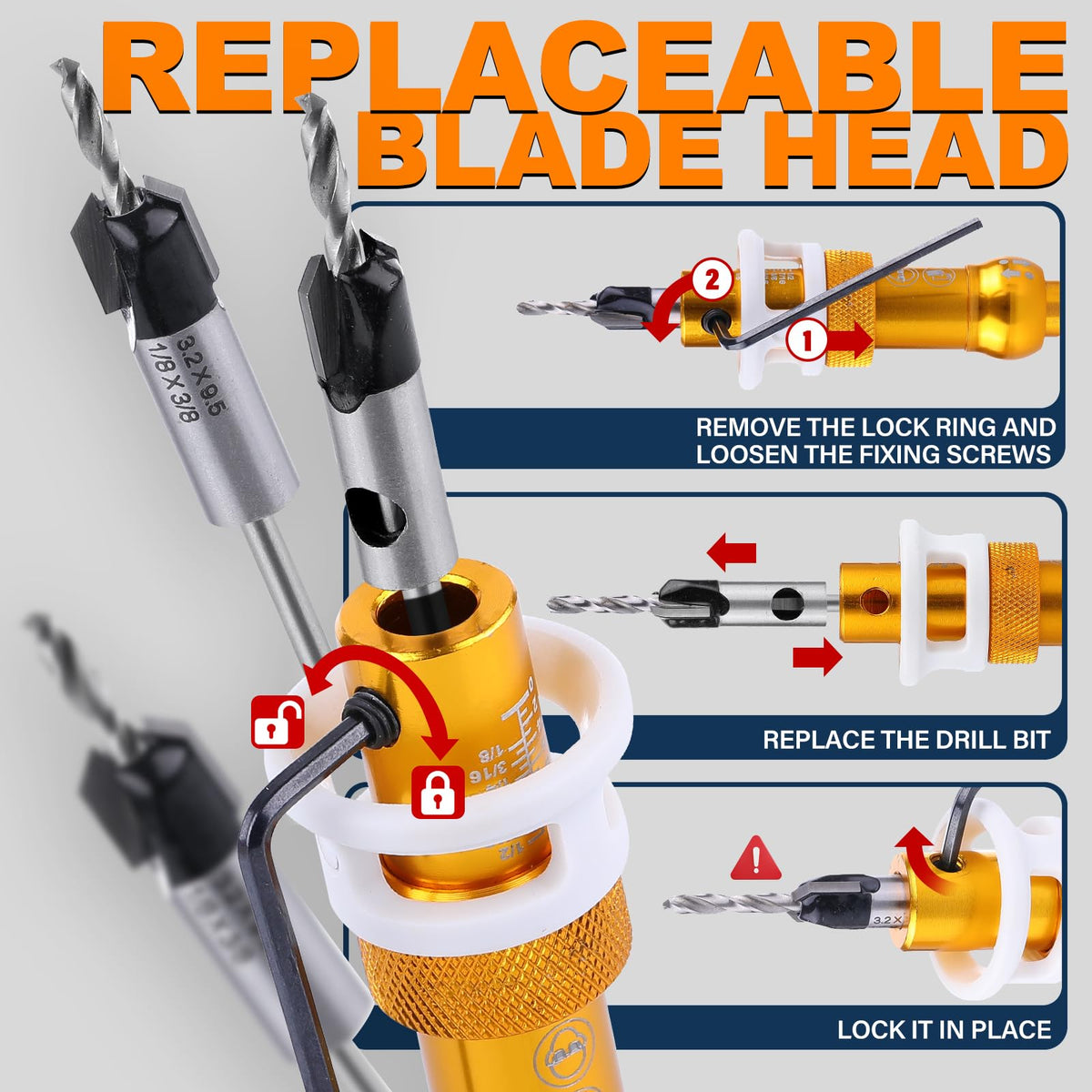 Countersink Drill Bit Set with PH2 Bit, 5PCS for Wood