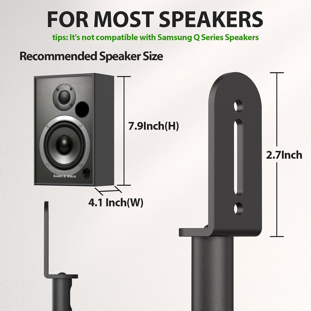 Universal Speaker Stands, Height Adjustable Extend 30.0" to 39.1" for Satellite Speakers & Small Bookshelf Speakers