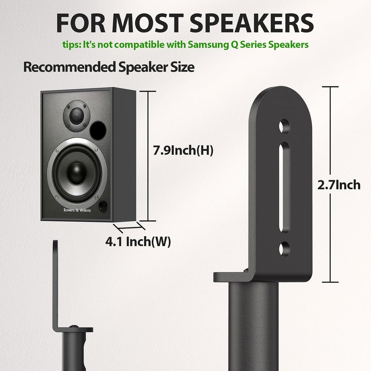 Universal Speaker Stands, Height Adjustable Extend 30.0" to 39.1" for Satellite Speakers & Small Bookshelf Speakers