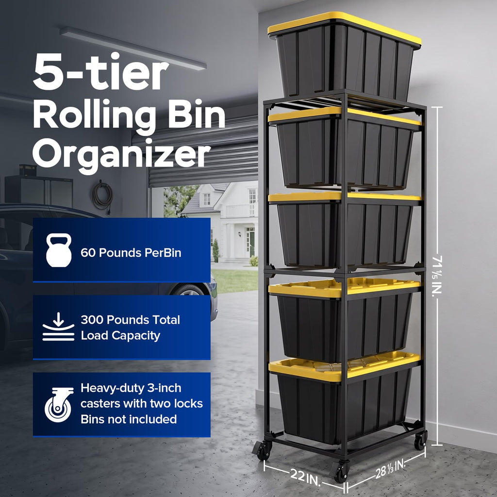 27 Gallon Tote Storage Rack,Storage Bin Rack with Wheels,300lb