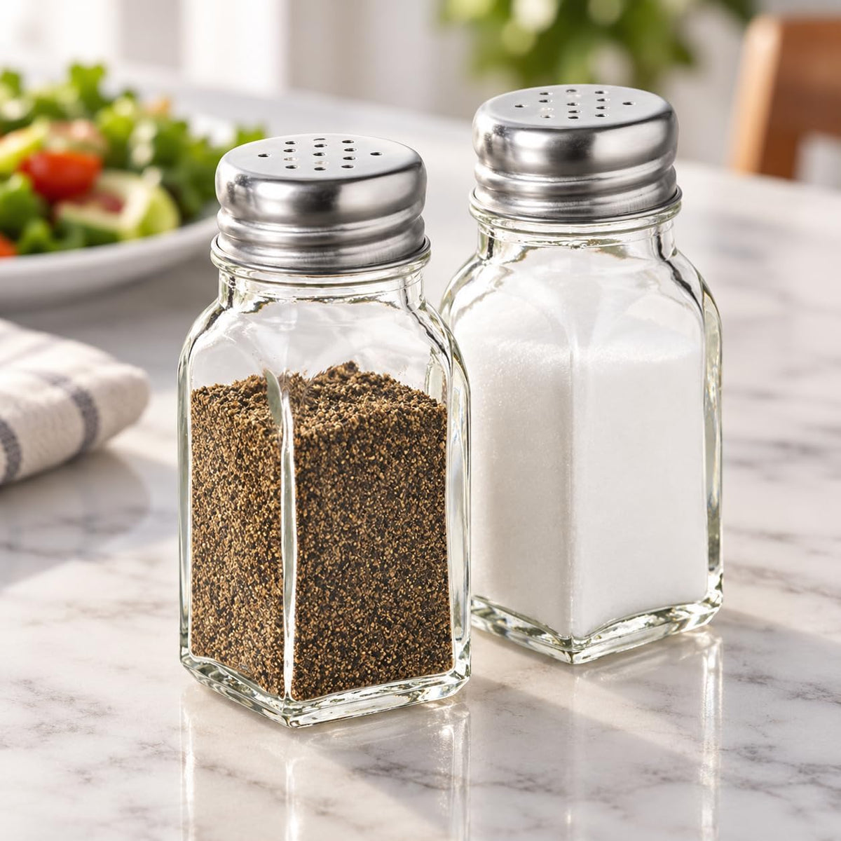Salt and Pepper Shakers Set, Glass Spice Jars for Kitchen & Dining Table
