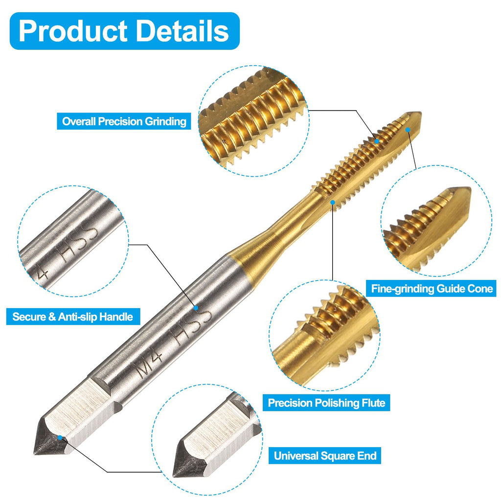 uxcell 14pcs Spiral Point Tap Set M2 M2.5 M3 M3.5 M4 M5 M6 Metric Thread Screw Taps, Titanium Coated High Speed Steel 6542 Machine Tapping Threading Repair Tool