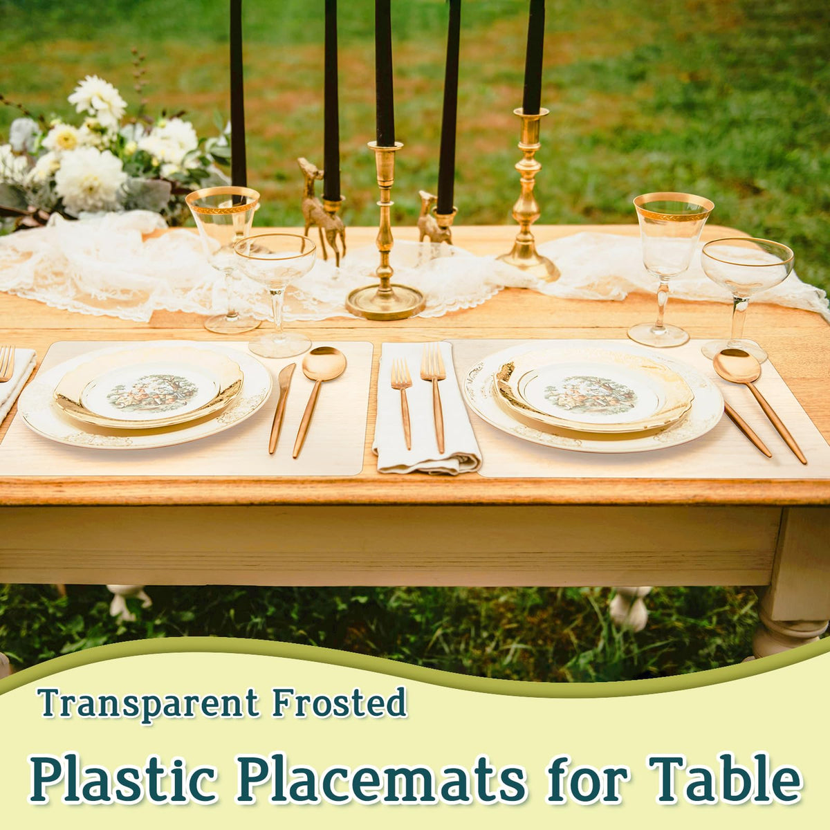 10 Pack Plastic Placemats 17x11 Inch, Clear Place Mats Wipeable, Vinyl Table Mats for Kitchen Dining Table