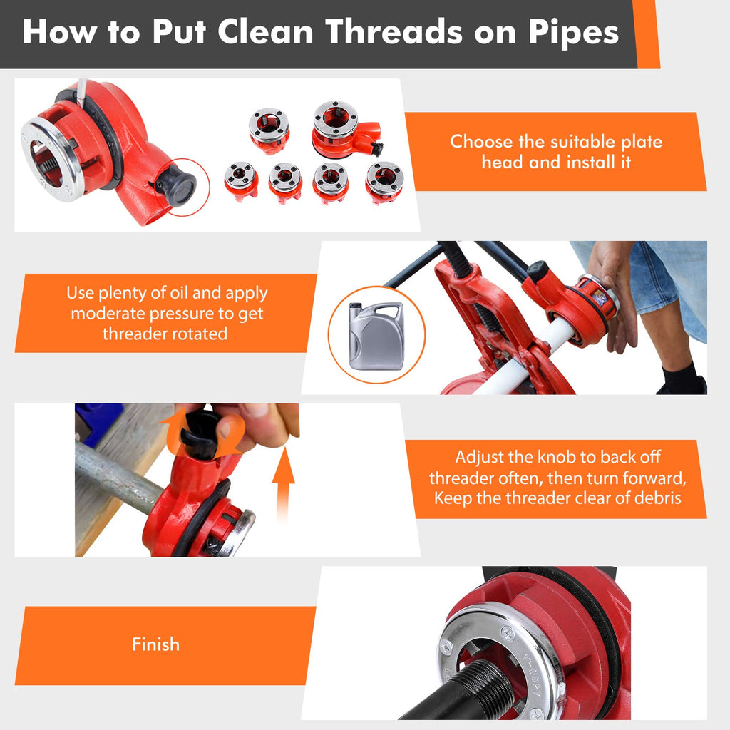 Goplus Ratchet Pipe Threader Kit, Ratcheting Pipe Threading Tool Set w/ 6 Dies- 1/4", 3/8", 1/2", 3/4", 1", 1-1/4" and Storage Case