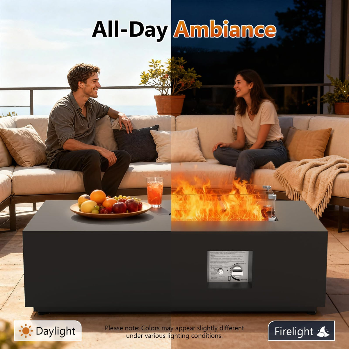 2-Piece 42" Rectangular Propane Fire Pit Table for Outside Patio 50,000 BTU