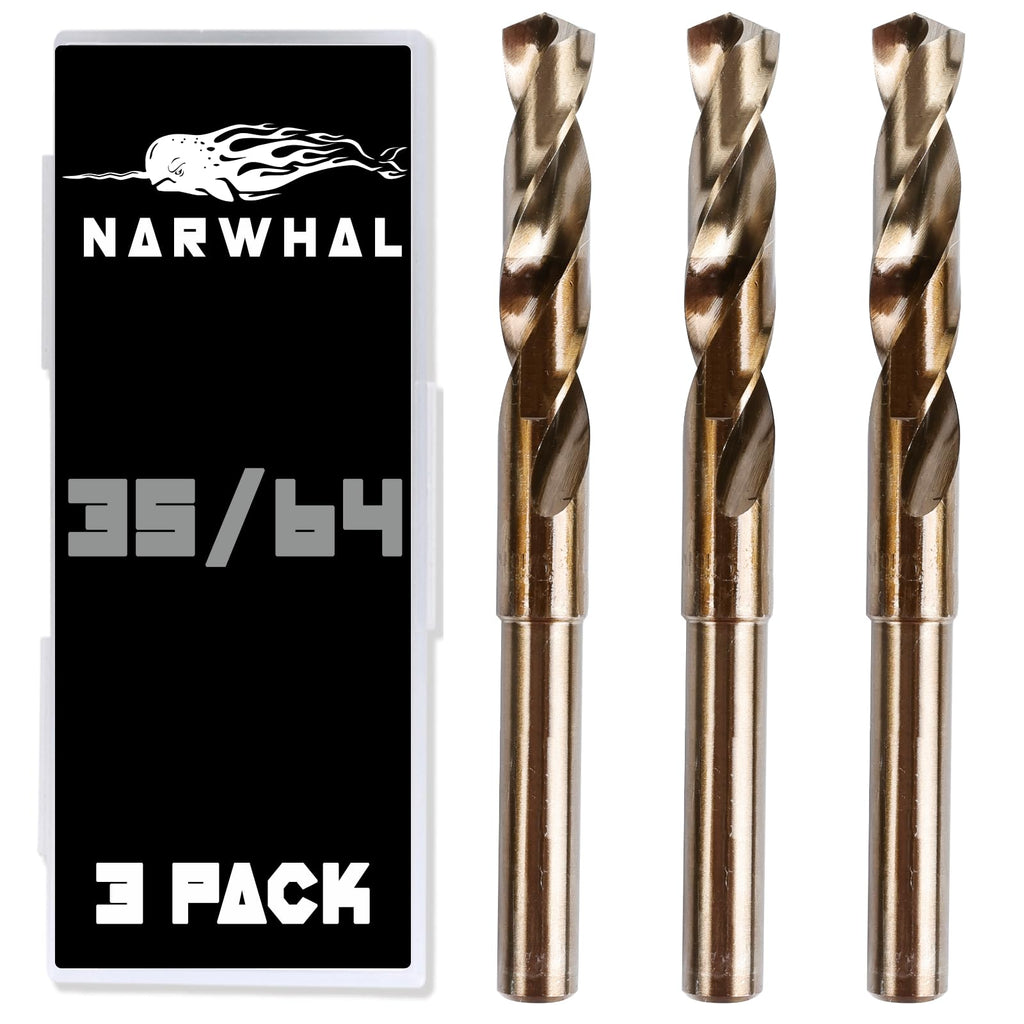 Narwhal 35/64 Drill Bit (3 Pack - 1/2 Inch Shank) Cobalt for Metal & Steel