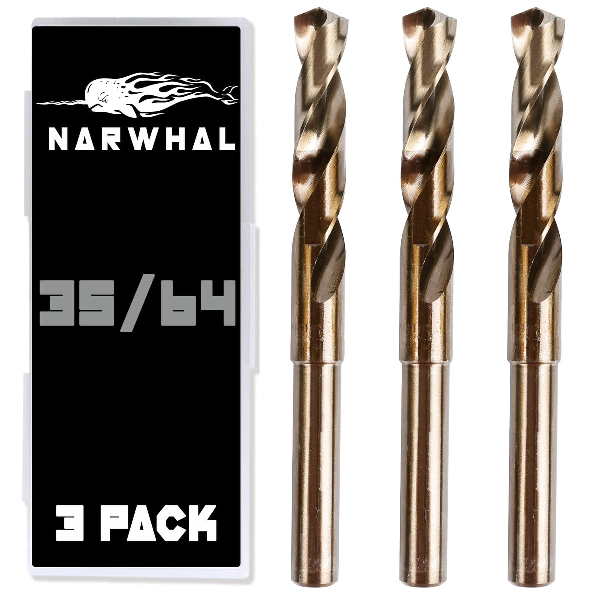 Narwhal 35/64 Drill Bit (3 Pack - 1/2 Inch Shank) Cobalt for Metal & Steel