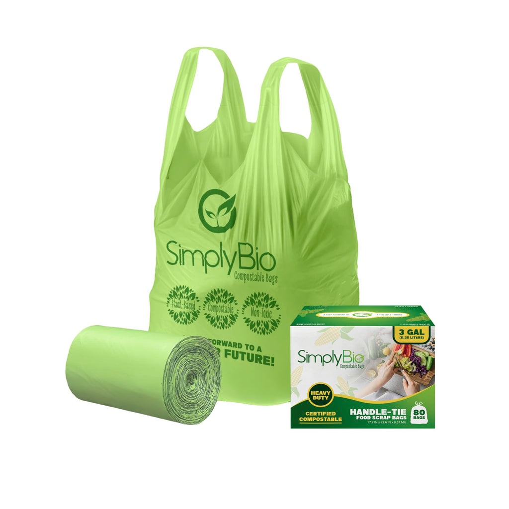 3 Gallon Compostable Trash Bags Liners with Handle-Tie, Thick 0.67 Mil, 11.36 Liter, 80 Bags, Small Kitchen Food