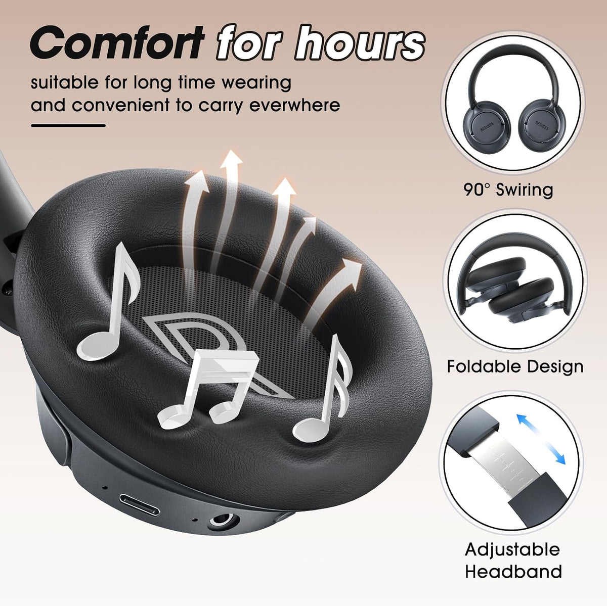 Hybrid Active Noise Cancelling Headphones Wireless Over Ear 70Hours | Foldable Bluetooth 6.0,Transparent Modes,3.5MM
